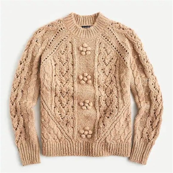 J. Crew Sweaters - NWT J. Crew Cable Knit Pointelle Sweater Saddle M